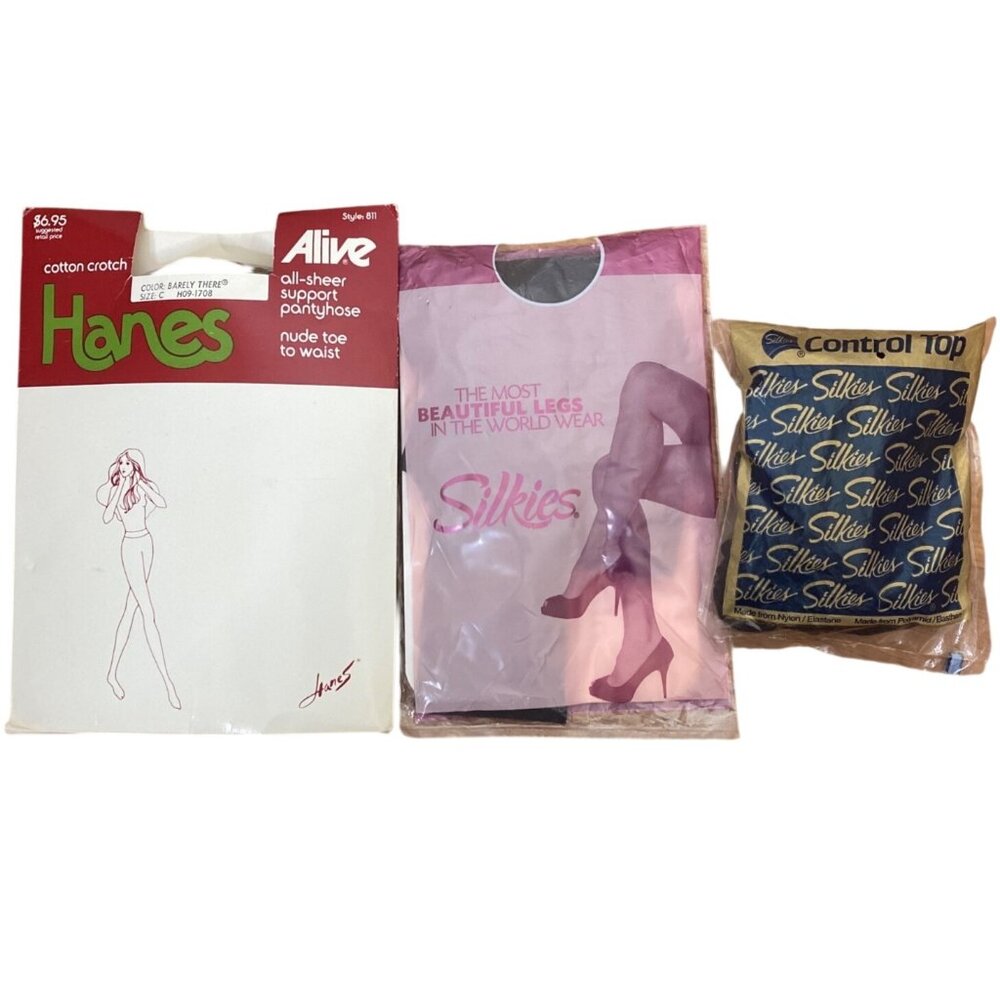 Vintage Pantyhose Lot Hanes Alive Silkie Control Top Sheer Stockings NOS Hosiery